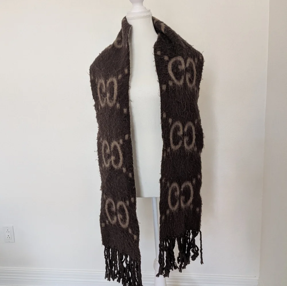Luxury Brown Patterned Fringe Scarf